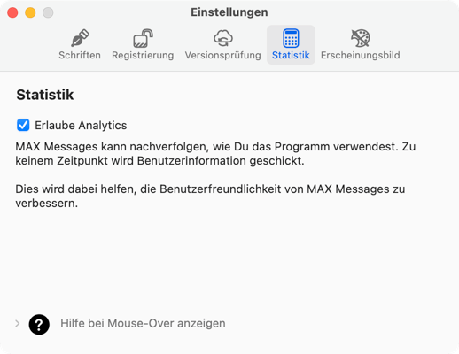 Voreinstellungen Statistik