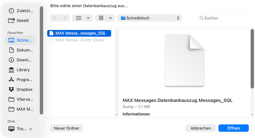 Select database dump for loading
