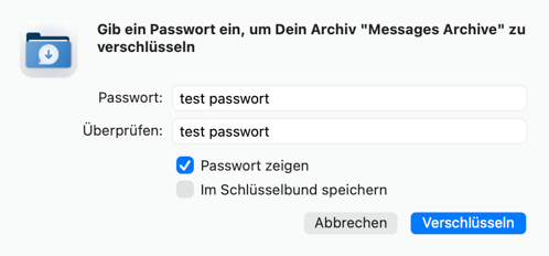 Paßwort für Verschlüsselung eingeben