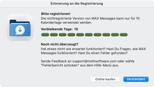 Erinnerung an die Lizensierung