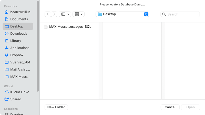Select database dump for loading