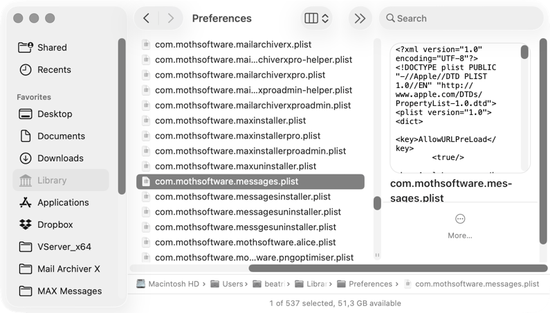 Preferences file